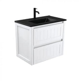 Fienza 750mm Dolce Matte Black Top Hampton Satin White Wall Hung Vanity